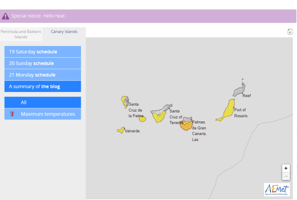 Weather warnings are also in place for the Canary Islands