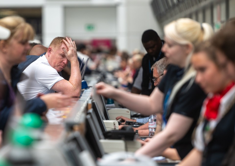 It comes as the boss of UK air traffic control has doubled his pay, pictured exasperated ex-Celtic footie boss Neil Lennon at the check in desk at Glasgow airport