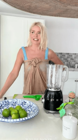 Holly Willoughby has stunned fans in a blue bikini as she whipped up a margarita cocktail