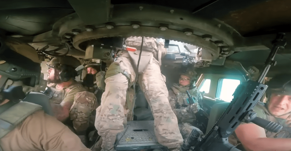 Footage shows Ukrainian soldiers inside the vehicle