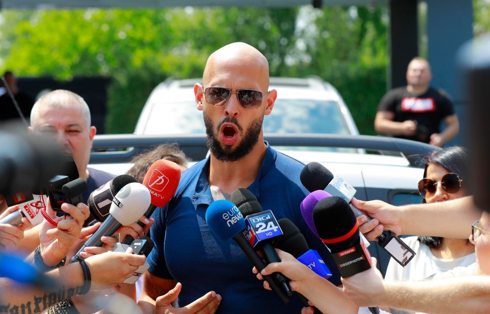 Andrew Tate speaking outside court today after being released from house arrest