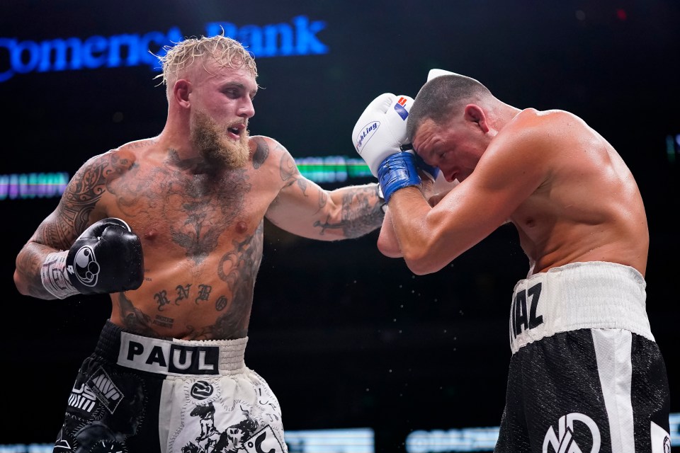 Jake Paul lands a left hand on Nate Diaz