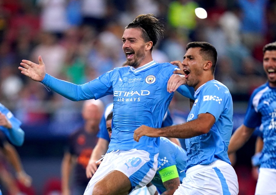 Manchester City’s Jack Grealish and Rodri celebrate