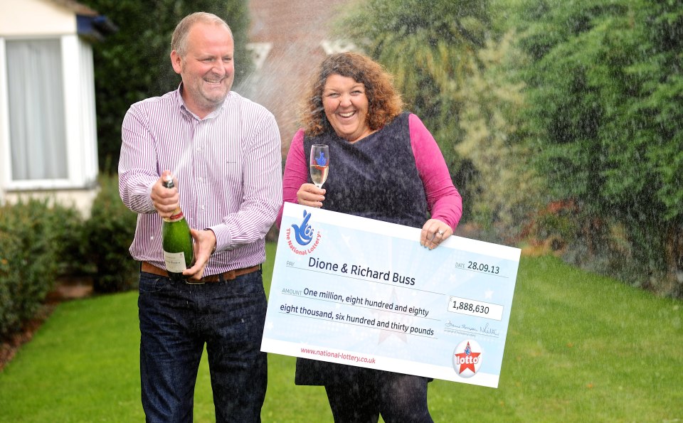 Dione and Richard Buss celebrating their £1.8m National Lottery jackpot win in 2013