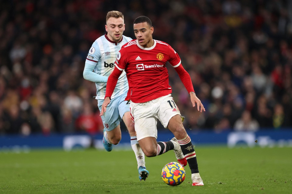 Greenwood dribbles with the ball during a game against West Ham in January last year