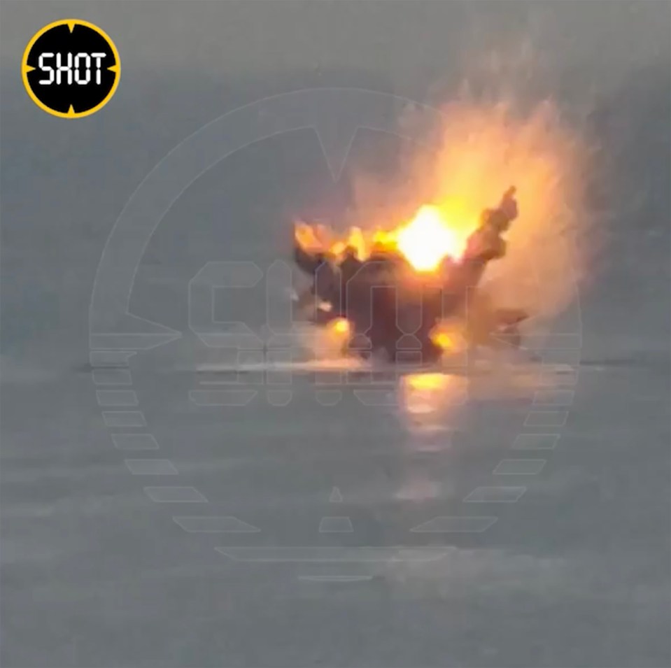 One of the drones was seen burning before exploding into a huge fireball in the key port