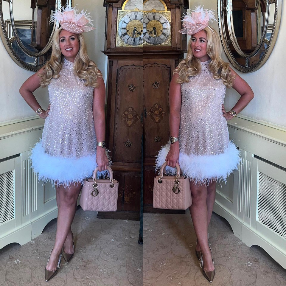 The mum-of-six opted for a sequin mini dress in a champagne colour complete with a marabou trim