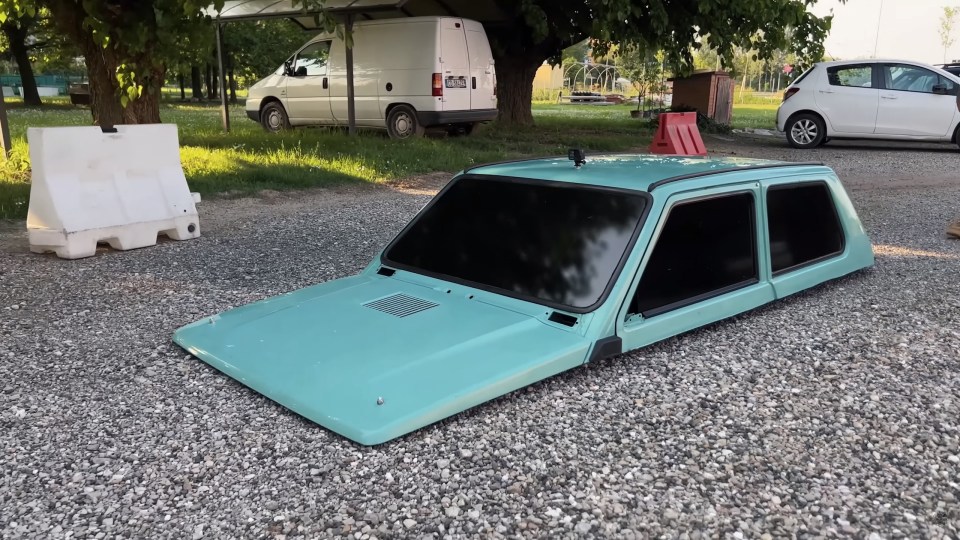 The strange-looking vehicle was transformed after being sliced from the windows down