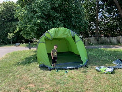 This photograph was taken in the morning after Robin had helped set up the family tent