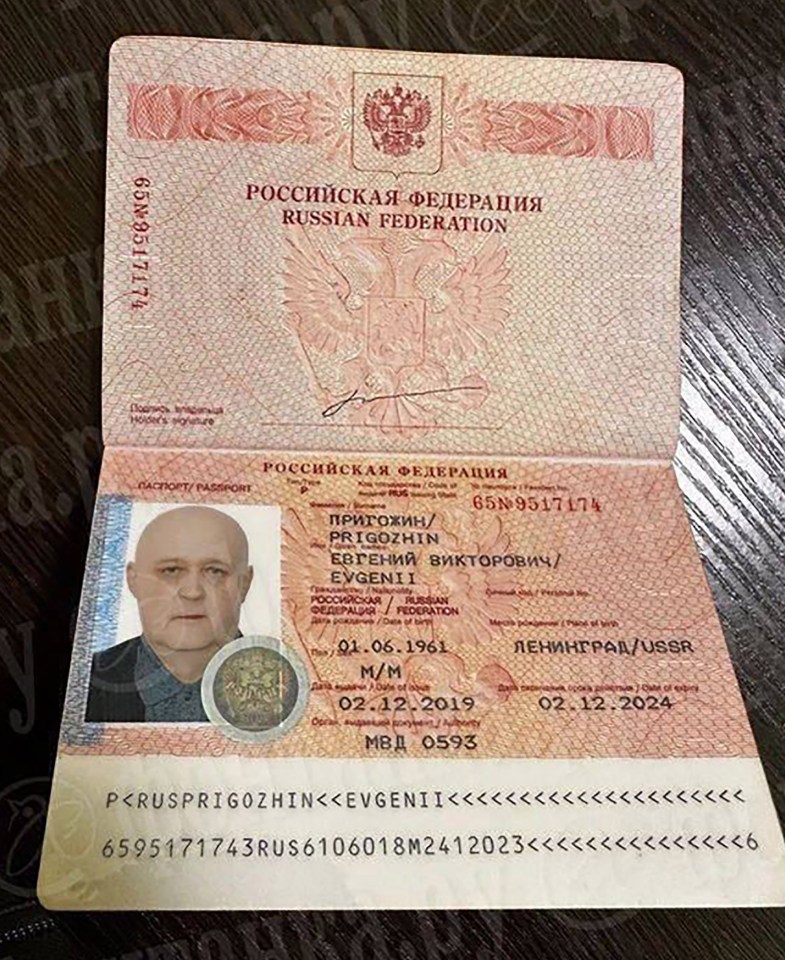 A picture on Russian Telegram channels purports to show the fake passport of one of Prigozhin's body doubles