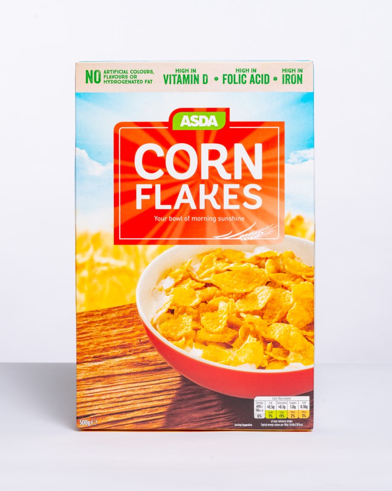 Asda’s corn flakes are the most expensive, retailing at 85p