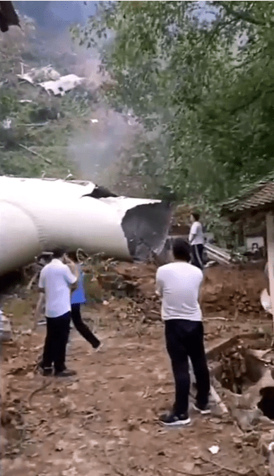 Baffled locals went to check the wreckage out in China