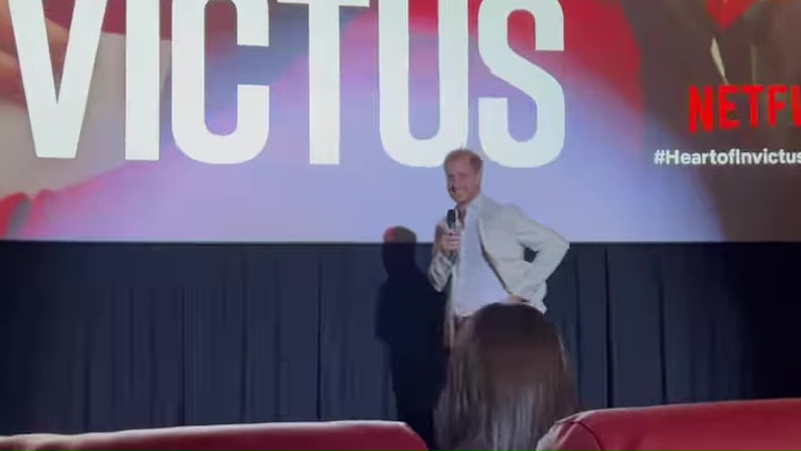 Harry surprised veterans and their families at US cinema premiere for his Heart of Invictus series