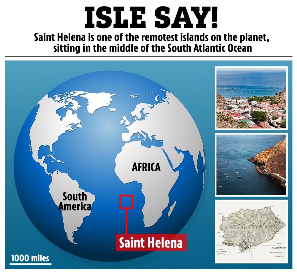 Saint Helena is located 1,200 miles from Africa and 1,800 miles from South America