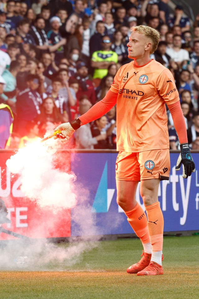 A man has been jailed for hitting former Melbourne City goalkeeper Tom Glover in the face with a metal bucket