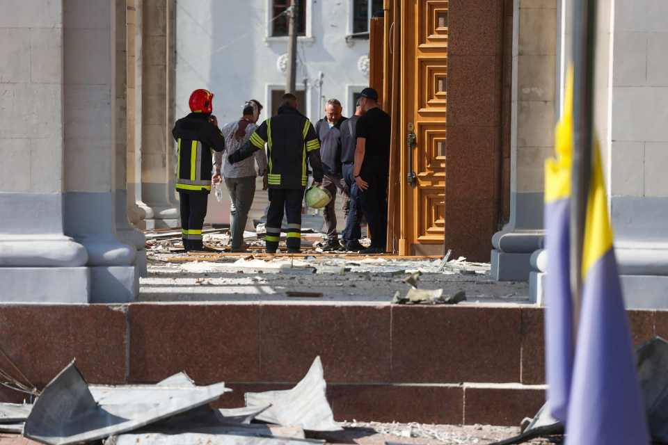 The Ukrainian flag remained intact despite the widespread devastation