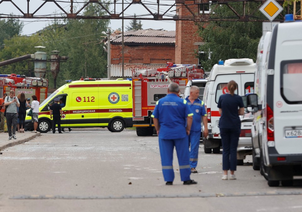 Emergency services at the scene near the Zagorsk Optical-Mechanical Plant