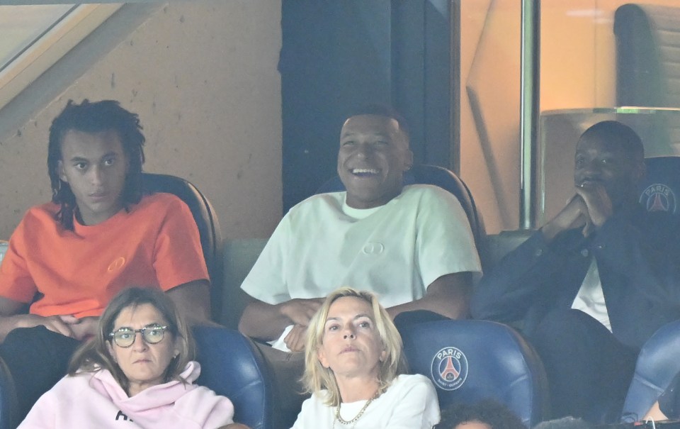 Mbappe, 24, watched last night's match from the stands