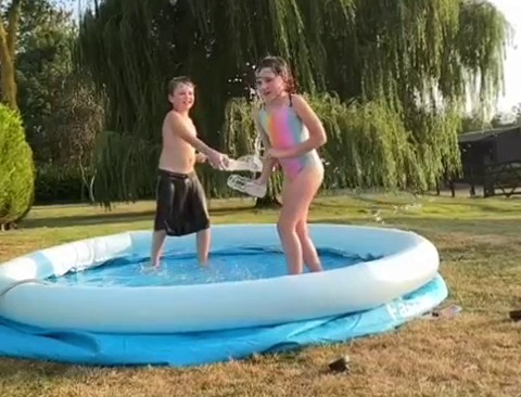 Katie Price shared a video of her kids playing in the paddling pool