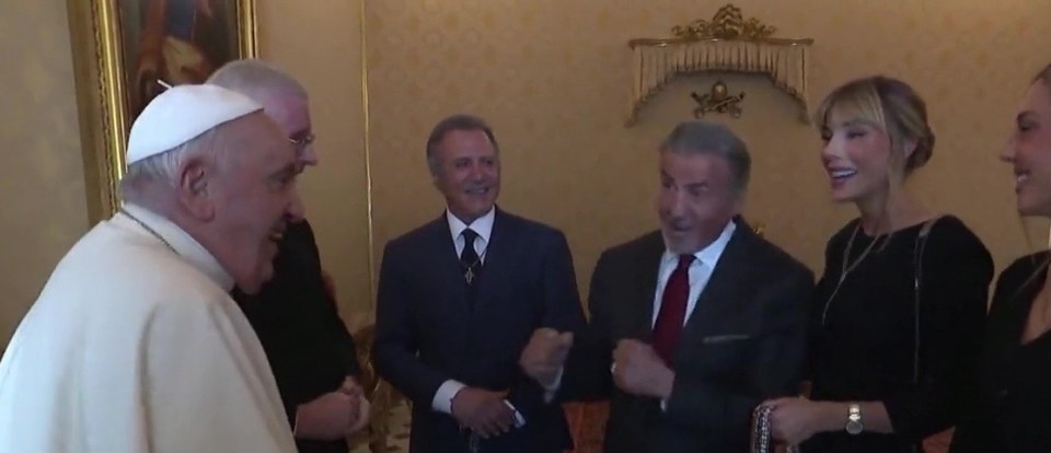 Sylvester Stallone and Pope Francis laughed as they shadowboxed together