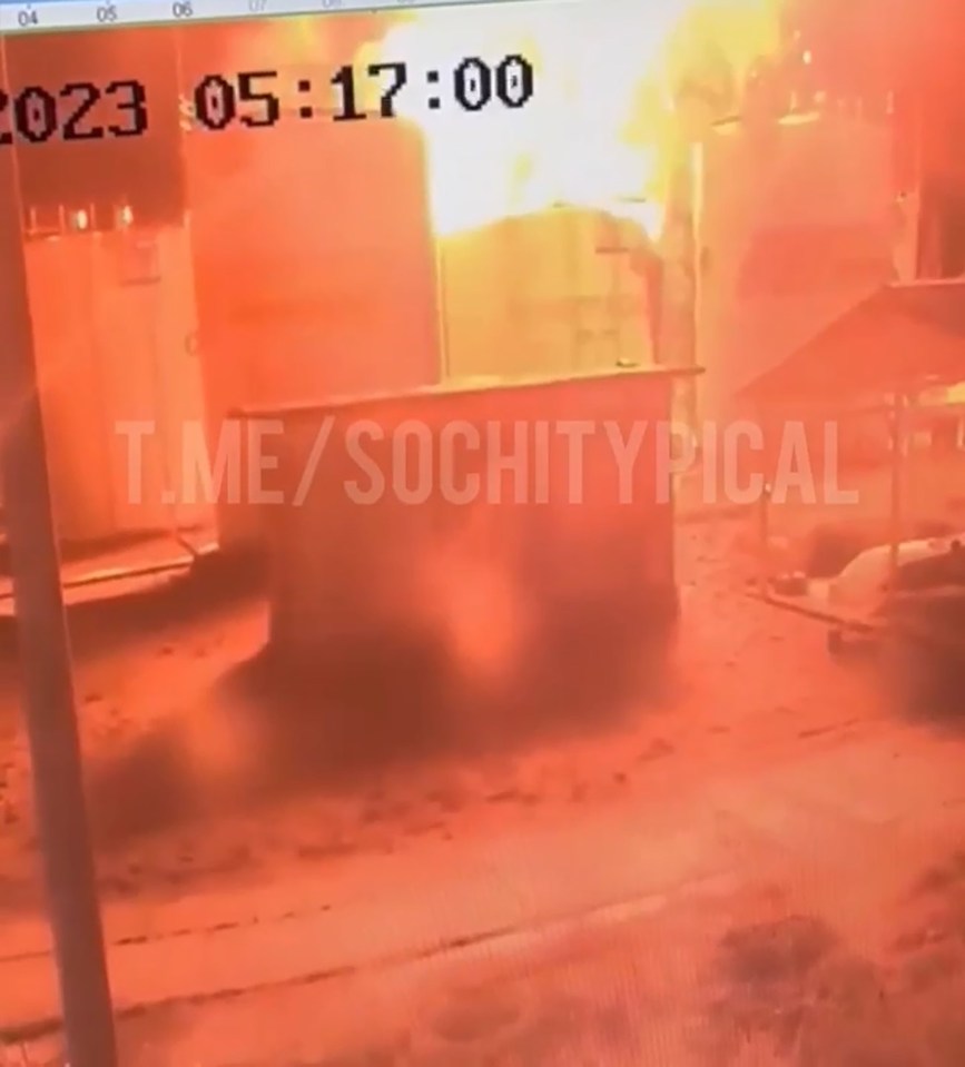 Footage captured the moment a drone hit a fuel depot in the Russian resort of Sochi