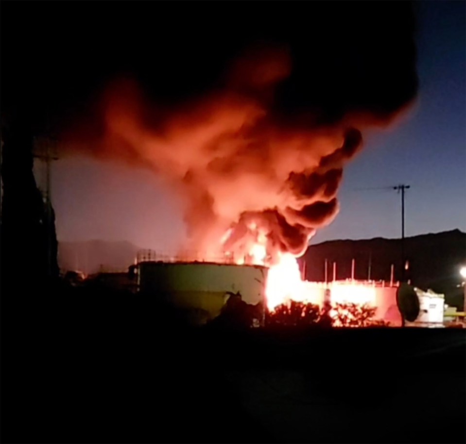 Shocking footage showed huge flames and thick black smoke pouring into the sky