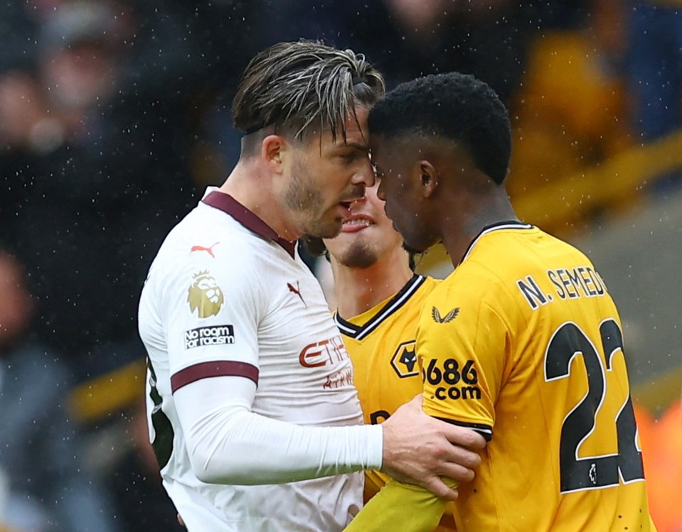 Nelson Semedo was booked after clashing with Jack Grealish