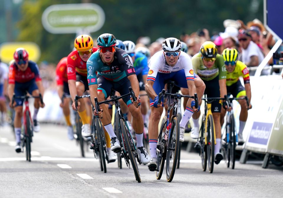 Danny Van Poppel, centre-left, won stage six of the Tour of Britain