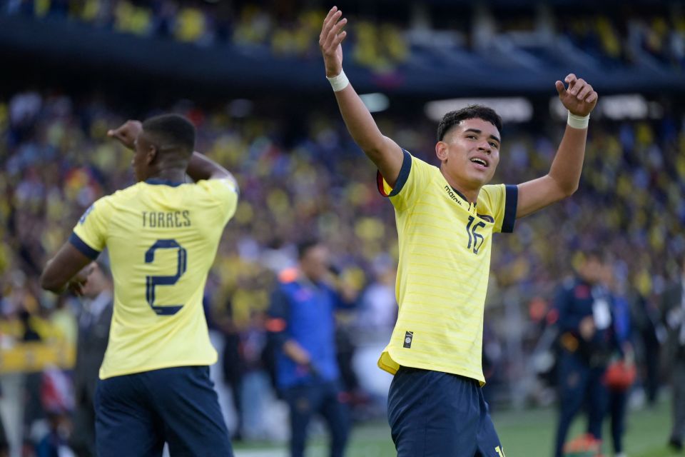 Paez celebrates after assisting Felix Torres for the winner against Uruguay