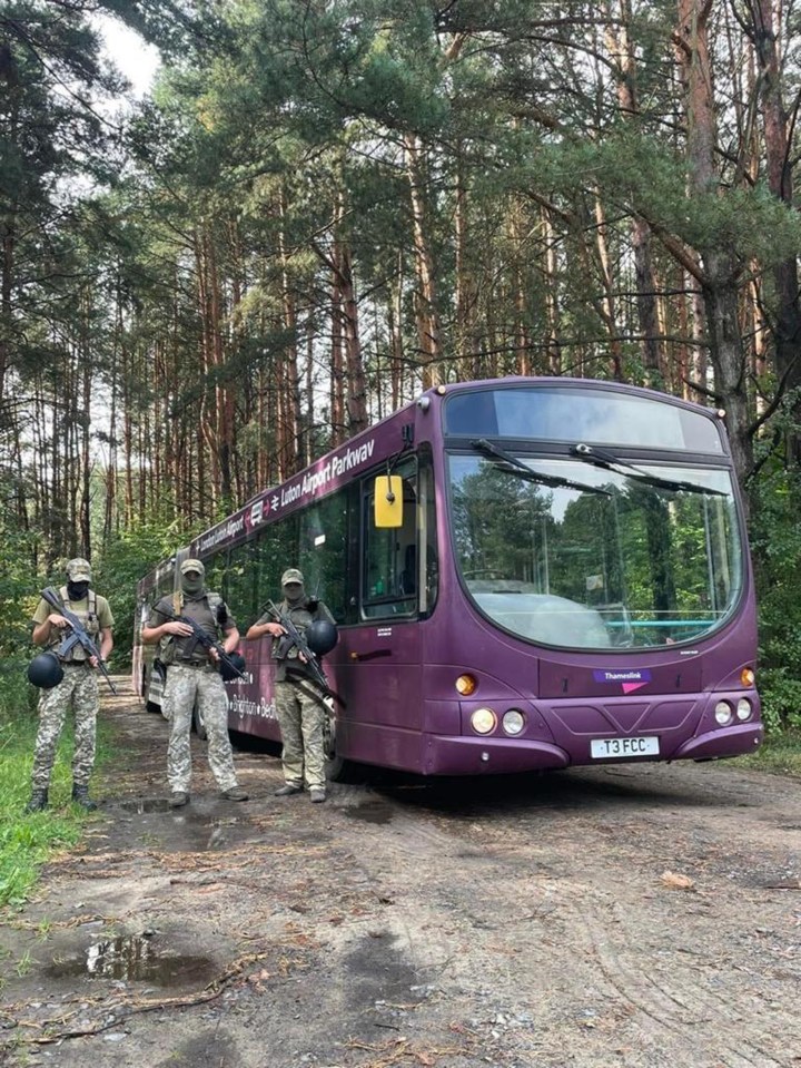 Three 54ft single-deckers that were once used to ferry holidaymakers from Luton Airport to the nearby railway station are now being used by Ukrainian soldiers