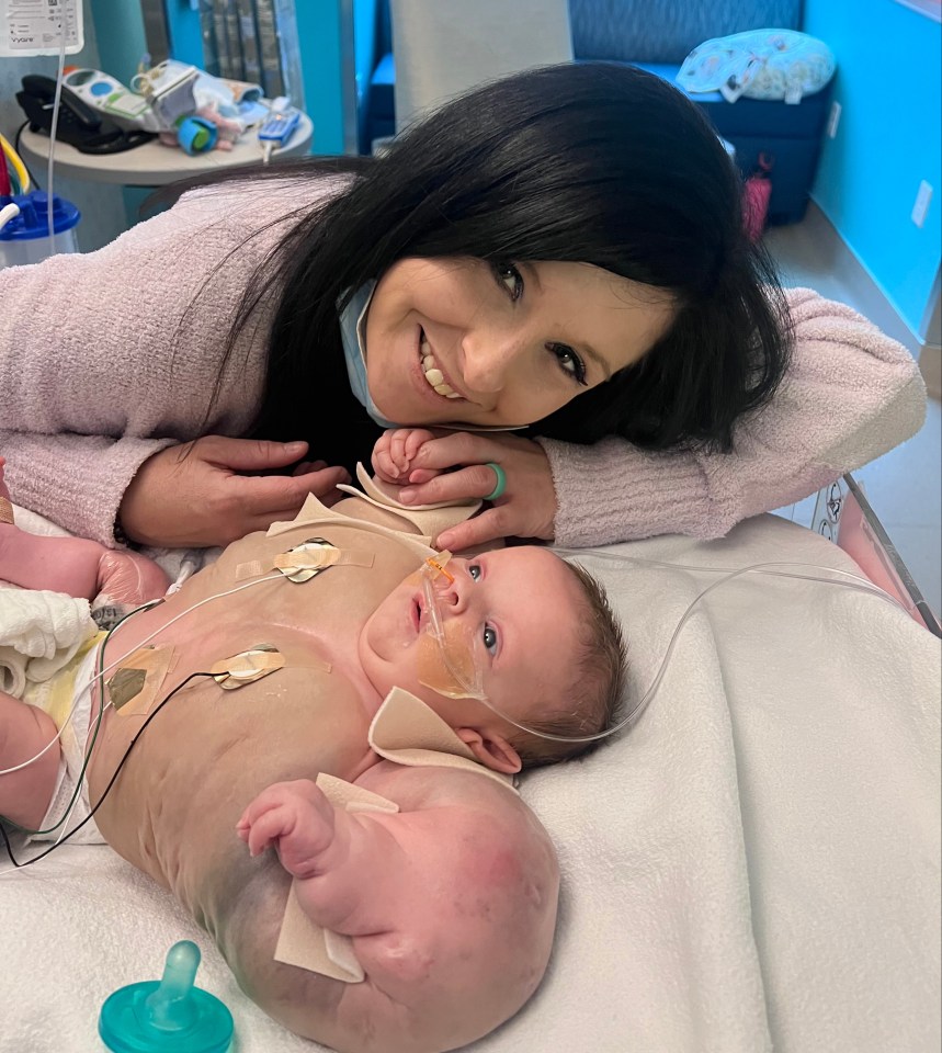 Mum Chelsey with baby Armani, who she nicknamed 'mini Hulk'