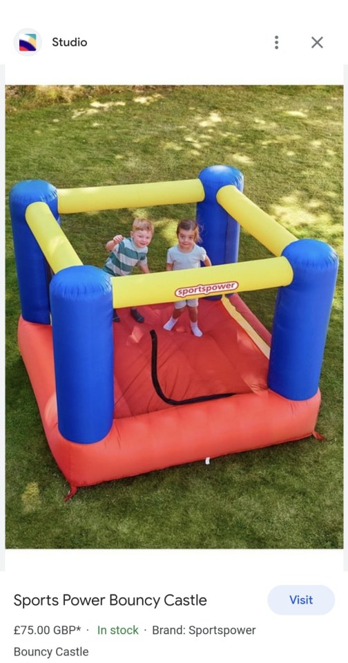 The bouncy castle is still being sold for £75 on Studio, and is even £80 on some other sites