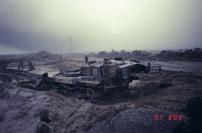 The only other time a Challenger 2 had been destroyed in battle was by friendly fire in Iraq in 2003 (pictured)