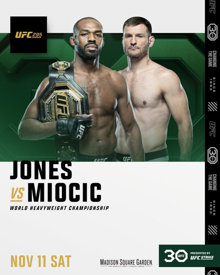 Jon Jones defend his heavyweight title against Stipe Miocic at UFC 295 on November 11