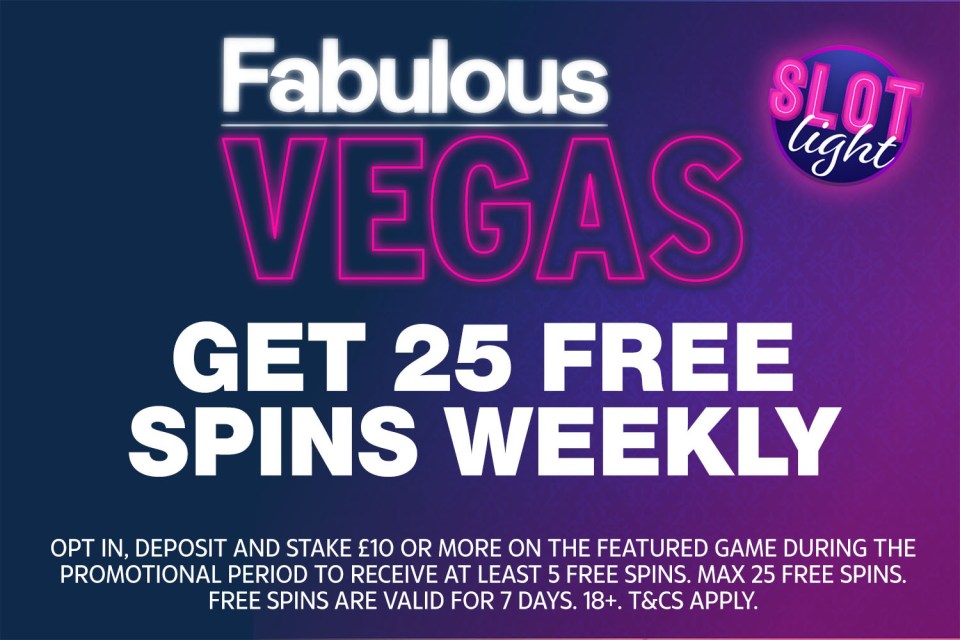 a poster that says fabulous vegas get 25 free spins weekly