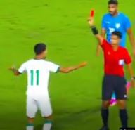 The referee wasted no time in showing him the red card