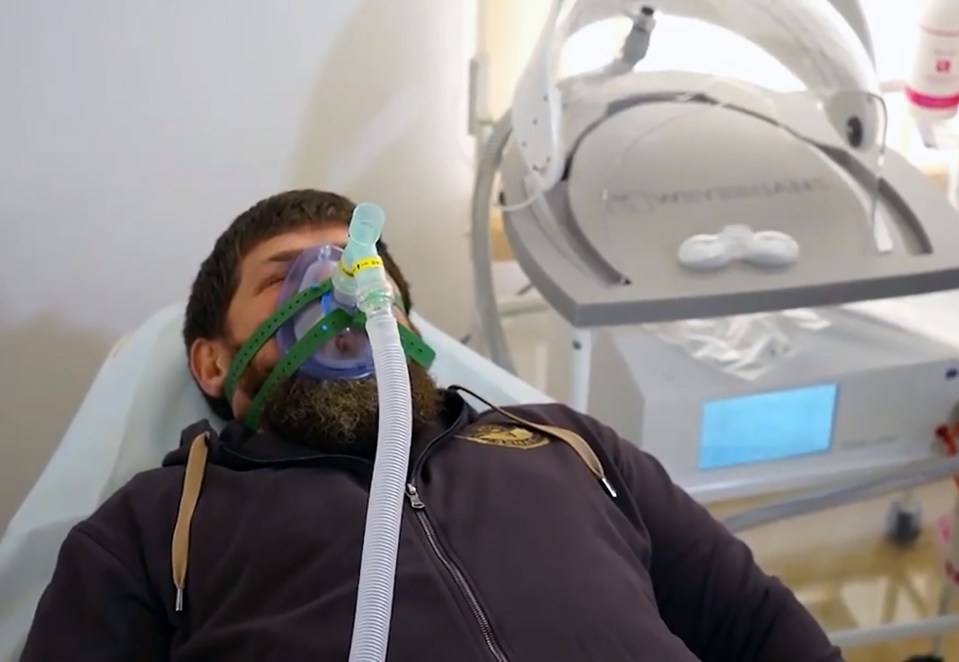 Last week the Chechen leader was said to be in a coma in critical condition ( pictured trialing medical equipment in 2021)