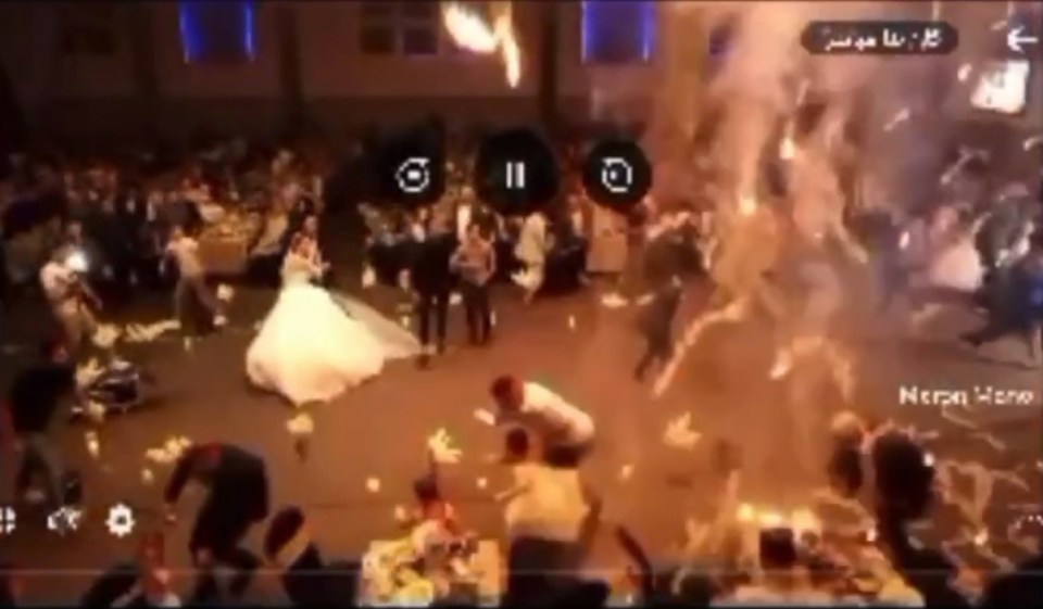 The fire broke out as the couple began their first dance on Tuesday, reports say