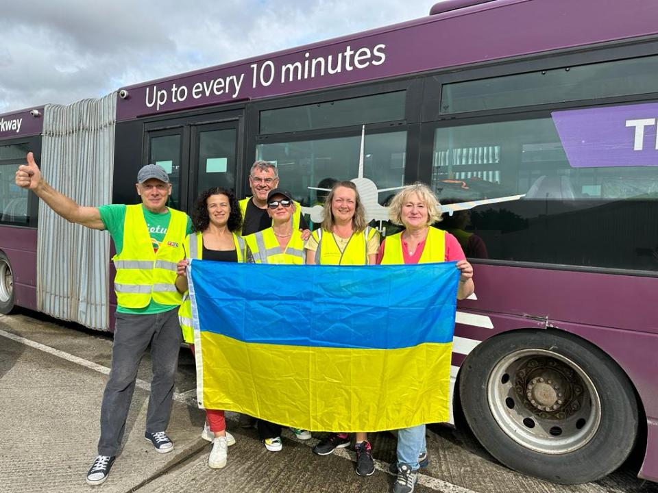 The buses will not be repainted as this keeps them looking like public service buses from the air - and Russia is targeting hospitals and emergency workers