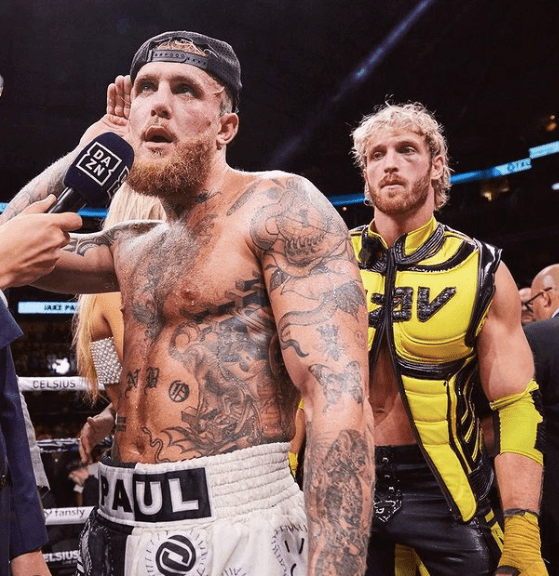 Jake Paul with older brother Logan after beating Nate Diaz