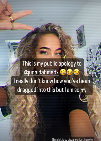 Dani issued a public apology to Junaid over him being dragged into the public fallout