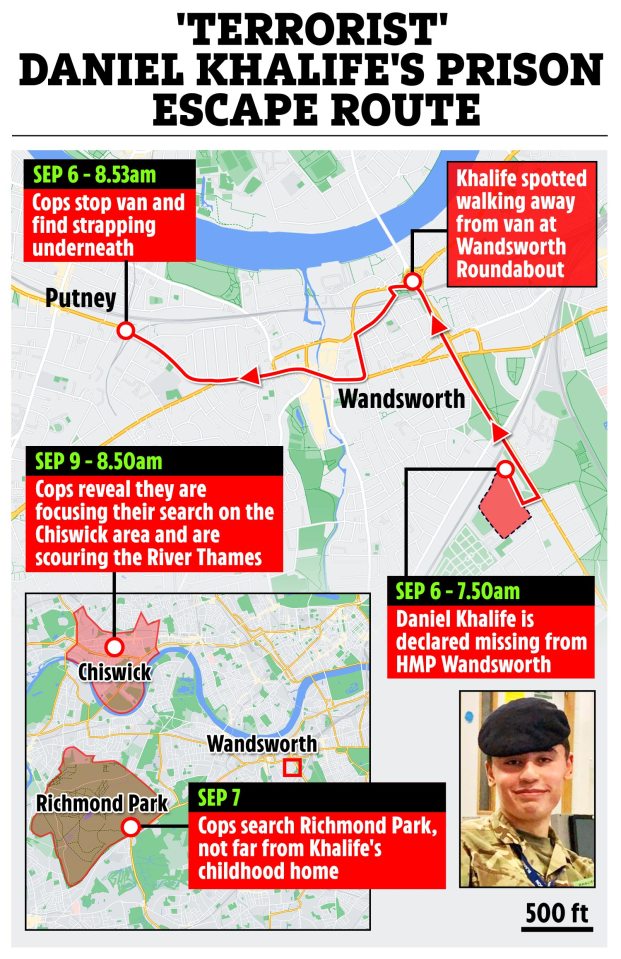 The four-day manhunt has spread across south-west London