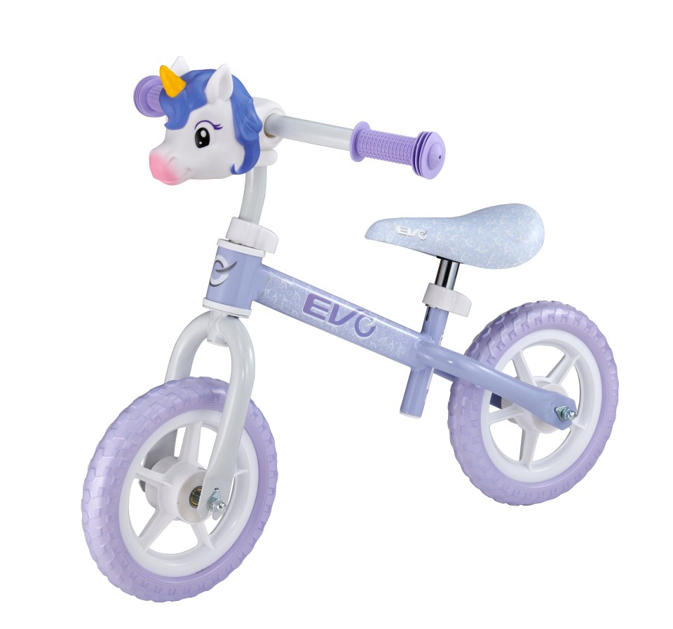 This bike comes with either a unicorn or dinosaur character