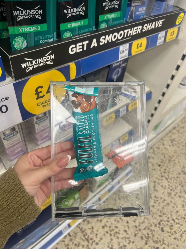 A protein bar has also been seen cased up to stop shoplifters