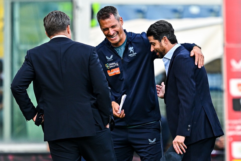 Former Genoa coach Alexander Blessin head coach jokes with Pasko and Wander