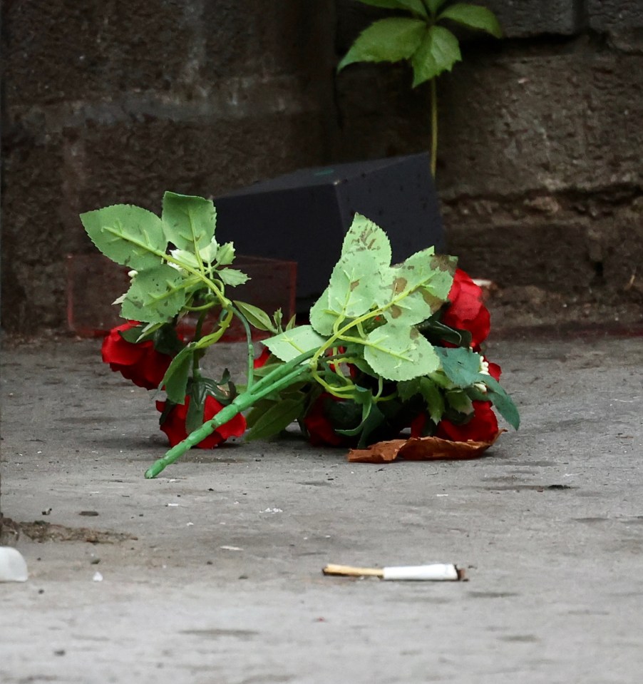 A bloodied bouquet seen on the floor outside the Whitgift shopping centre