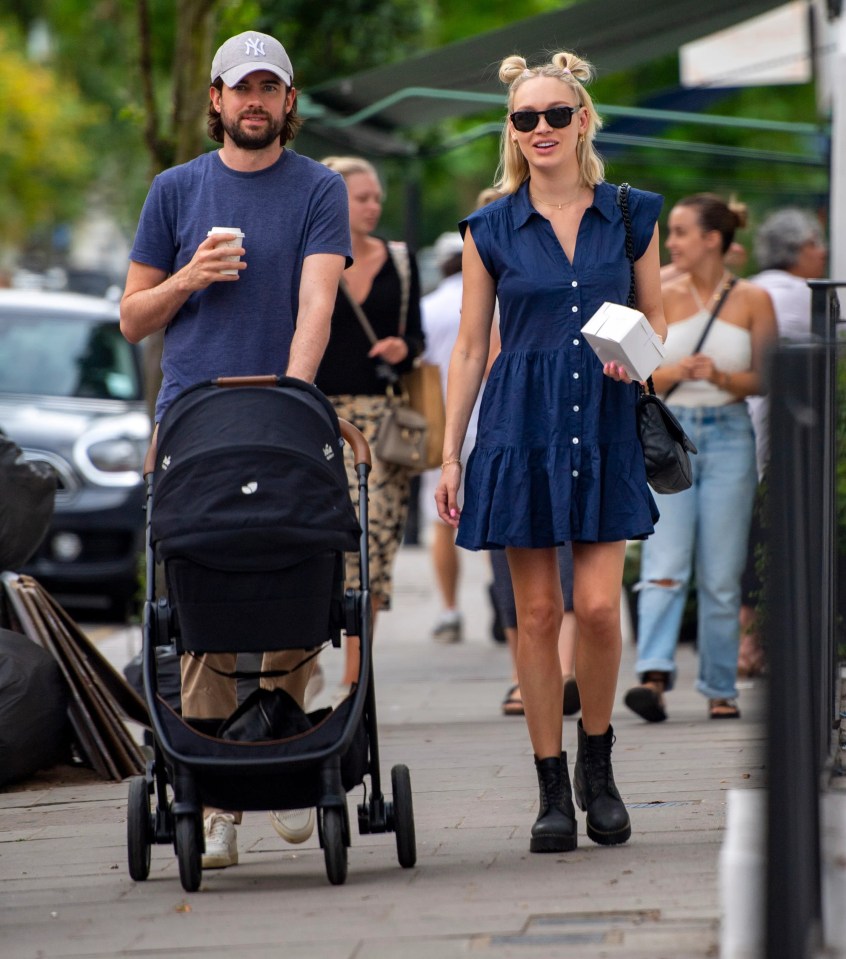 Jack Whitehall is no dad joke — as he enjoys a stroll with girlfriend Roxy Horner and their one-week-old daughter