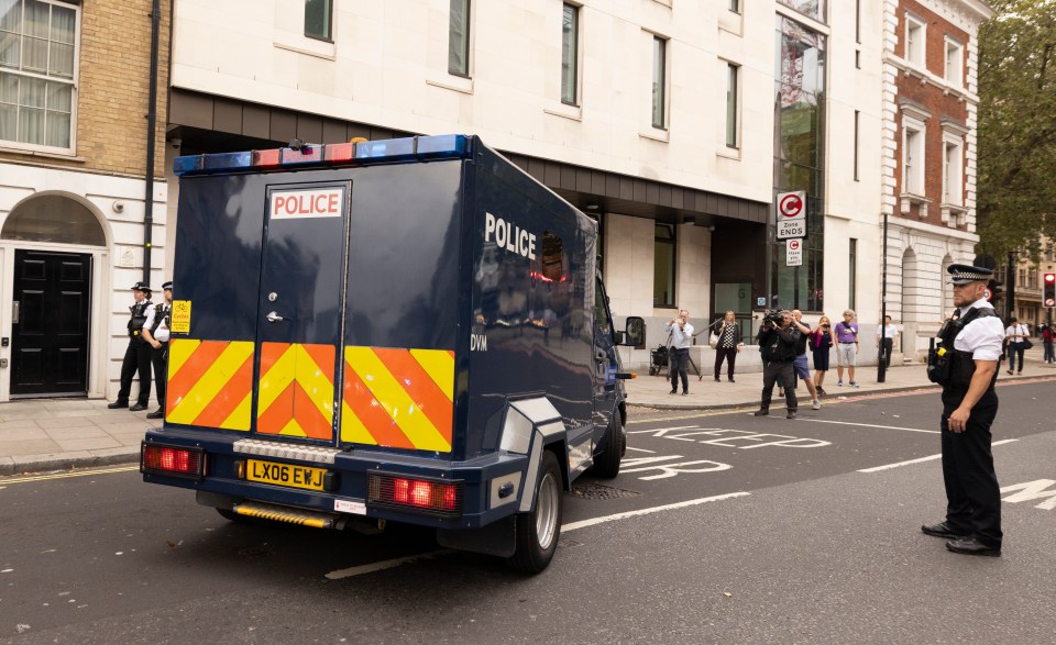 A secure van carries Khalife into Westminster Magistrates' Court today