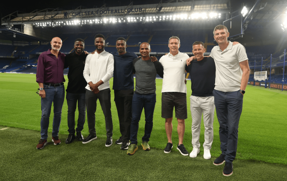 Danny Granville (third from right) was appearing at the Chelsea Legends game for Gianluca Vialli