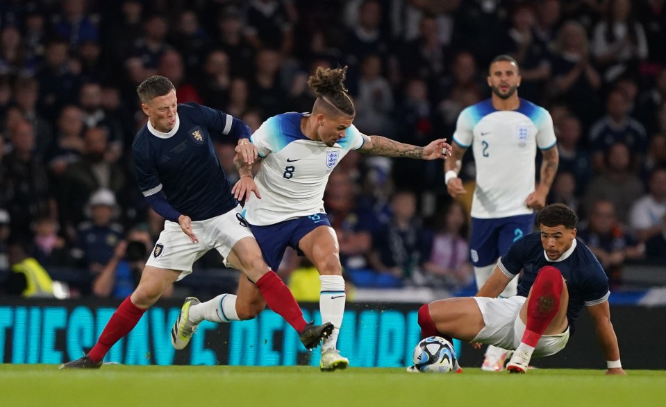 Kalvin Phillips, seen being hassled by Scotland's Callum McGregor, also impressed for England, despite limited game time for Man City